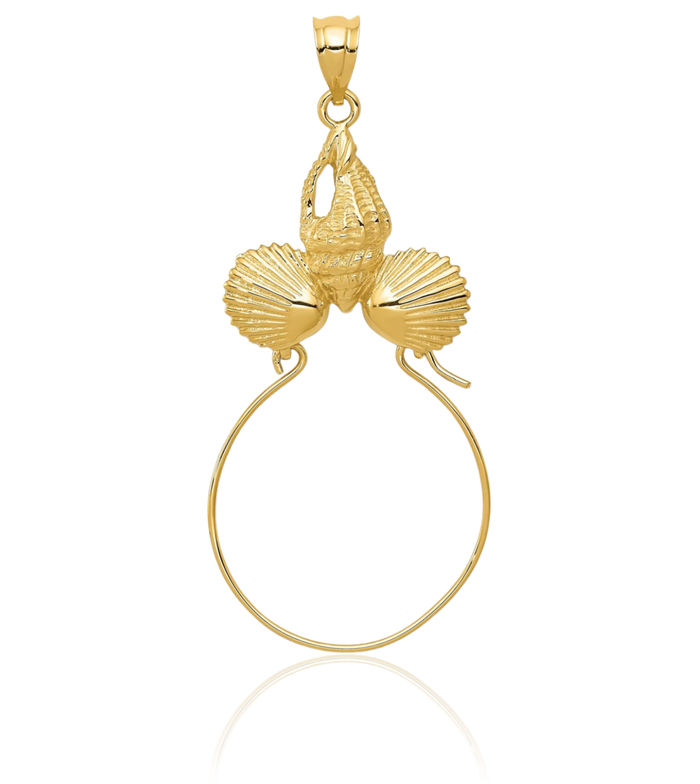 14K Solid Yellow Gold Sea Shell Necklace Chain Pendant Charm Holder