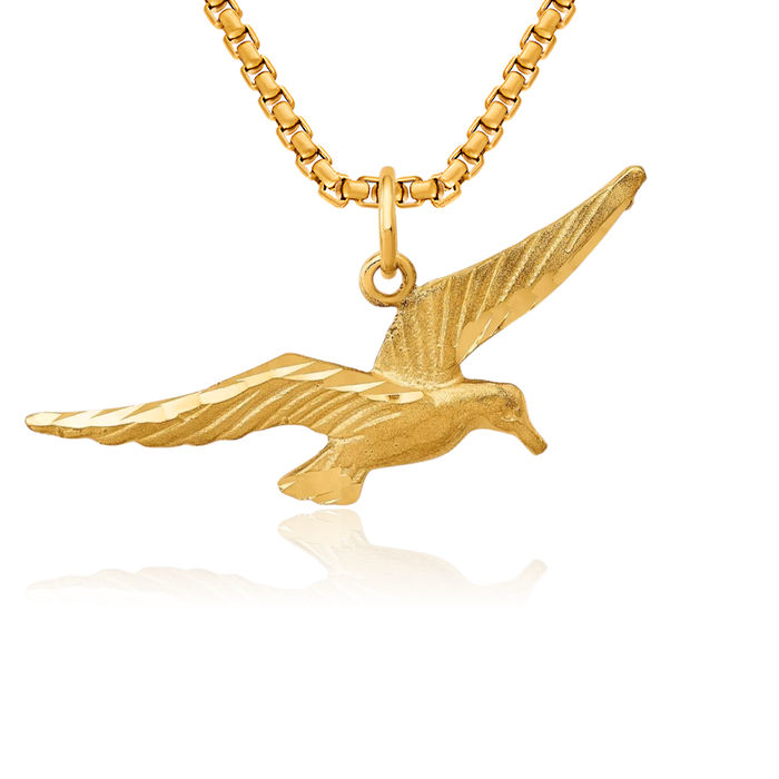 14K Solid Yellow Gold Seagull Freedom Hope Bird Symbol Necklace Chain Pendant Charm