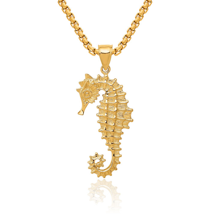 14K Solid Yellow Gold Seahorse Necklace Chain Pendant Charm