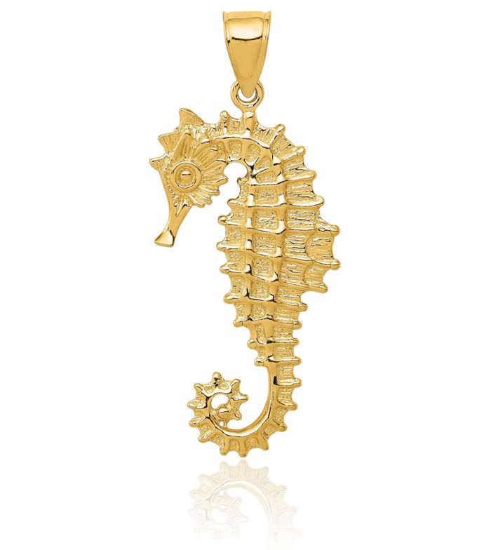 14K Solid Yellow Gold Seahorse Necklace Chain Pendant Charm