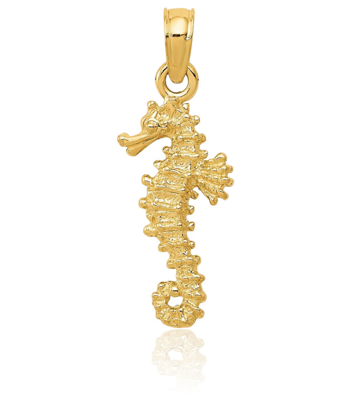 14K Solid Yellow Gold Seahorse Necklace Chain Pendant Charm