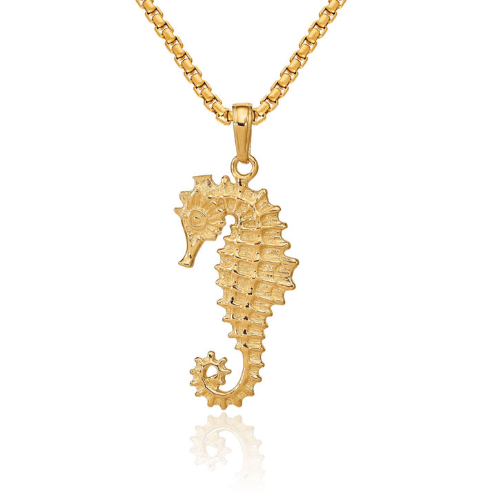 14K Solid Yellow Gold Seahorse Necklace Chain Pendant Charm