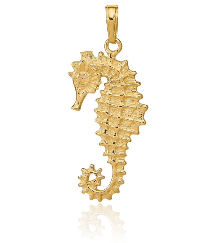 14K Solid Yellow Gold Seahorse Necklace Chain Pendant Charm