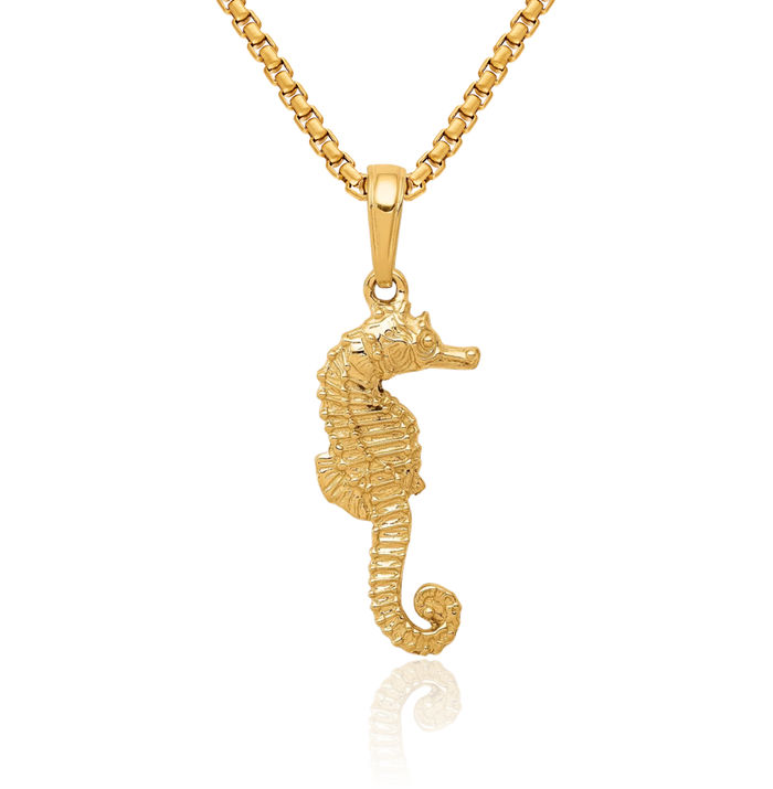 14K Solid Yellow Gold Seahorse Necklace Chain Pendant Charm