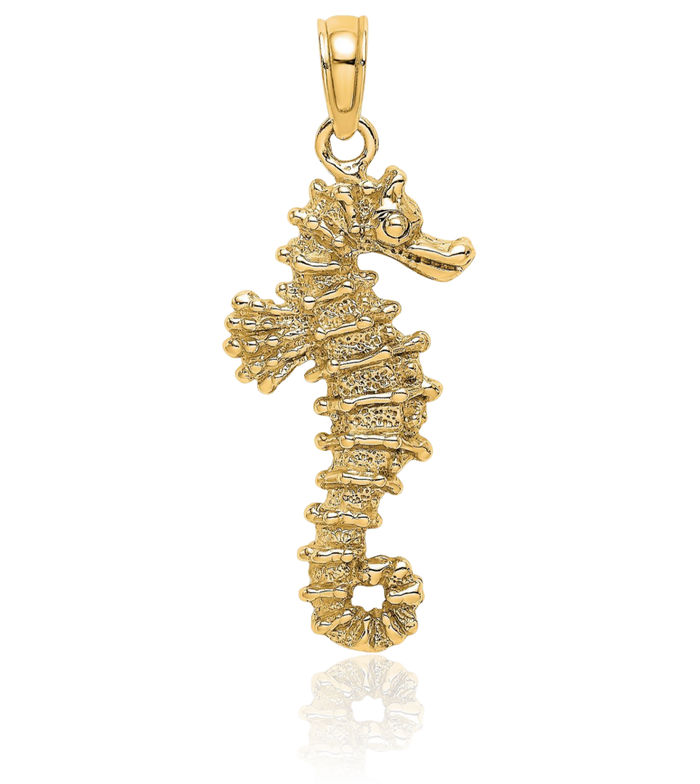 14K Solid Yellow Gold Seahorse Necklace Chain Pendant Charm