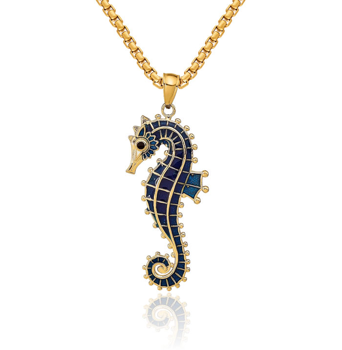 14K Solid Yellow Gold Seahorse Necklace Chain Pendant Charm