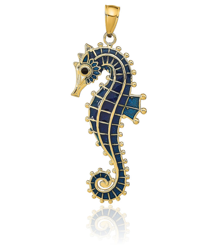 14K Solid Yellow Gold Seahorse Necklace Chain Pendant Charm