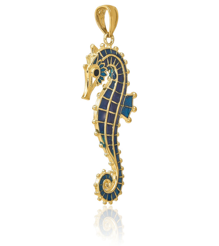 14K Solid Yellow Gold Seahorse Necklace Chain Pendant Charm