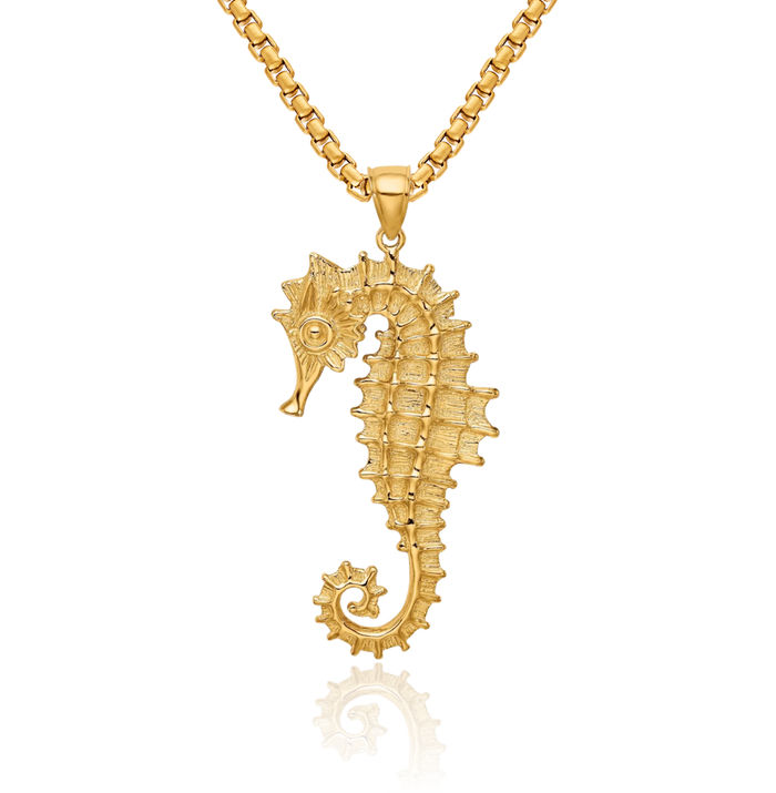 14K Solid Yellow Gold Seahorse Necklace Chain Pendant Charm