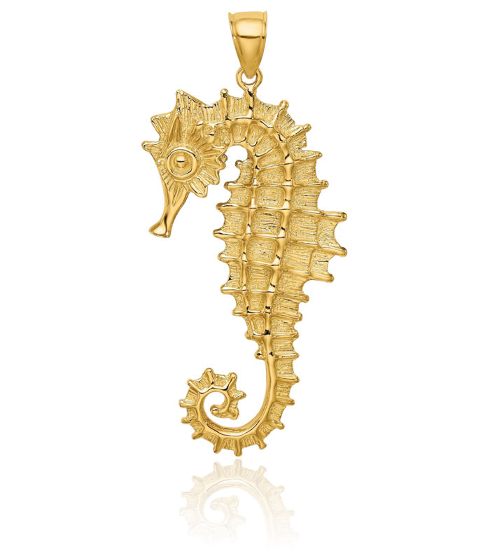 14K Solid Yellow Gold Seahorse Necklace Chain Pendant Charm