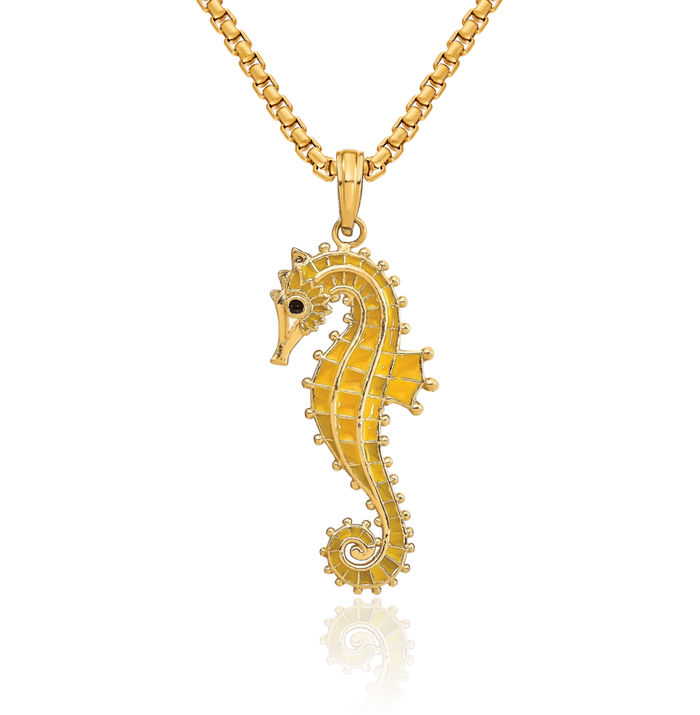 14K Solid Yellow Gold Seahorse Necklace Chain Pendant Charm