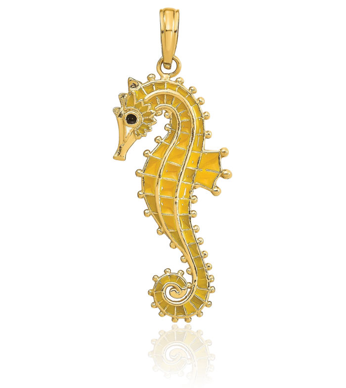 14K Solid Yellow Gold Seahorse Necklace Chain Pendant Charm