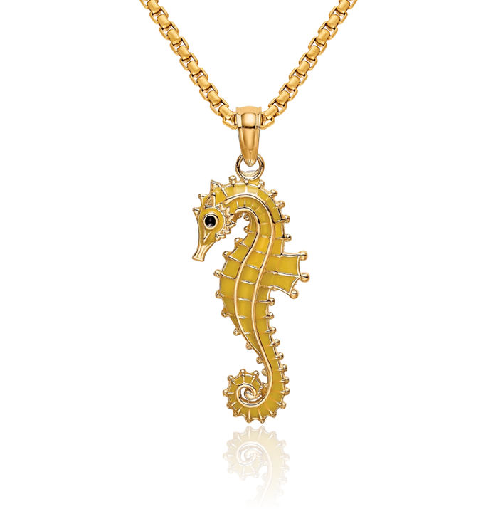 14K Solid Yellow Gold Seahorse Necklace Chain Pendant Charm