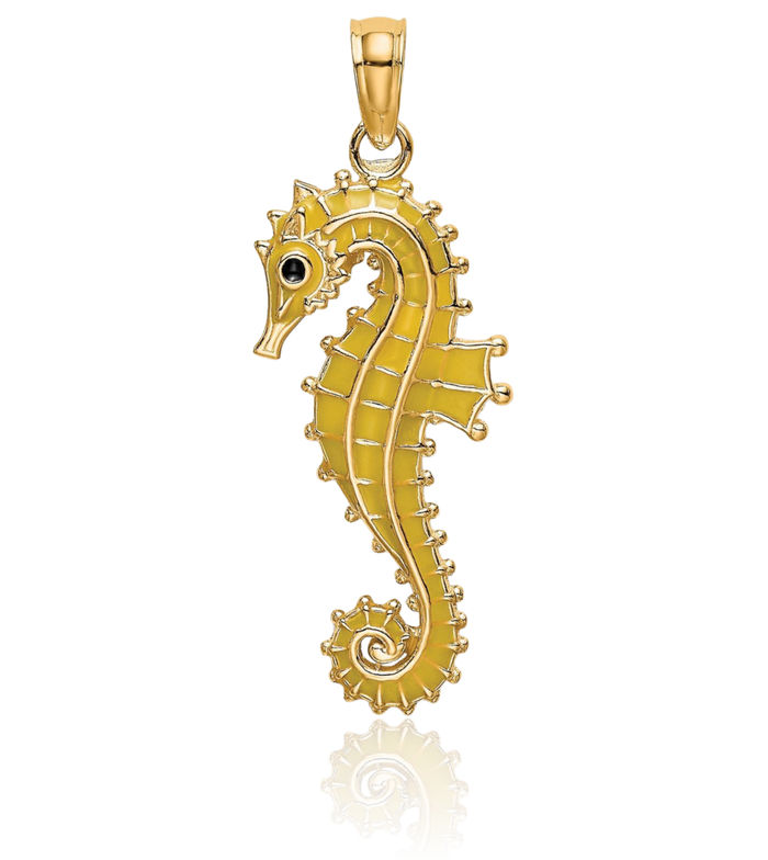 14K Solid Yellow Gold Seahorse Necklace Chain Pendant Charm