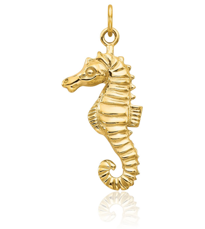 14K Solid Yellow Gold Seahorse Necklace Chain Pendant Charm