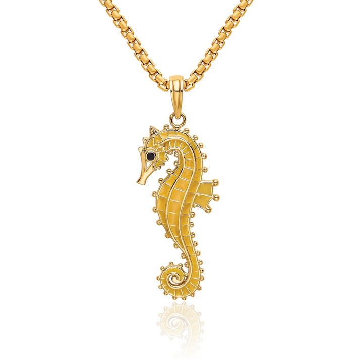 14K Solid Yellow Gold Seahorse Necklace Chain Pendant Charm