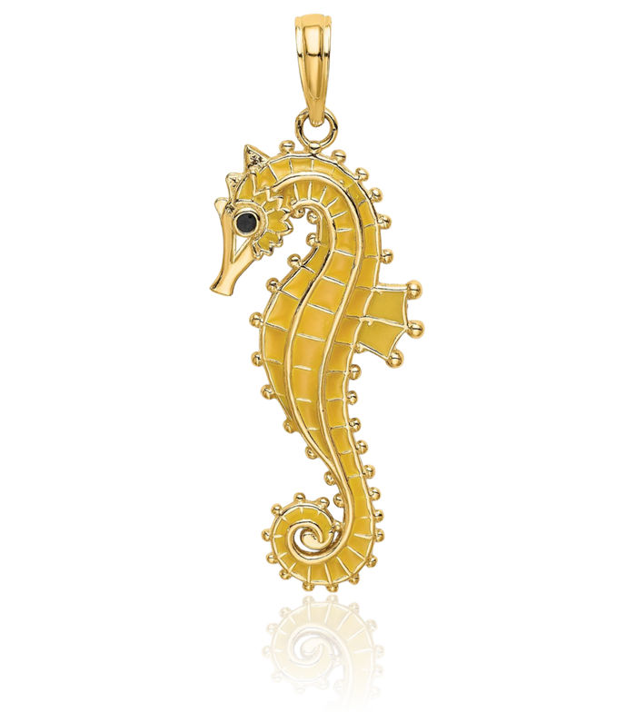 14K Solid Yellow Gold Seahorse Necklace Chain Pendant Charm