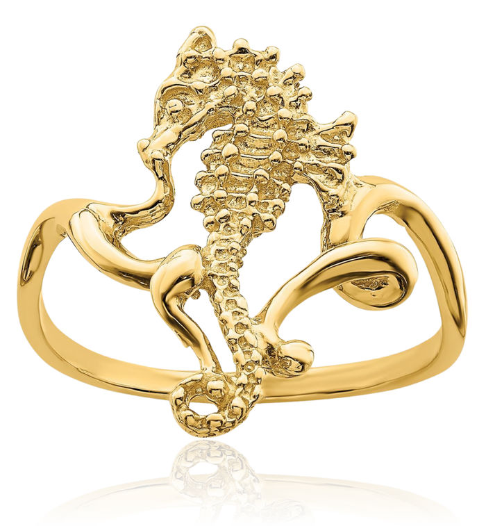 14K Solid Yellow Gold Seahorse Ring