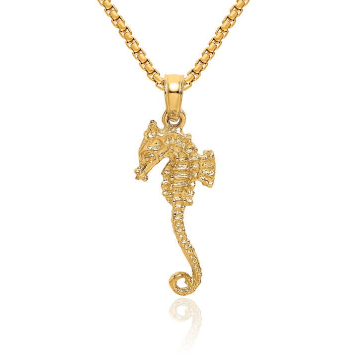 14K Solid Yellow Gold Seahorse Tail Necklace Chain Pendant Charm