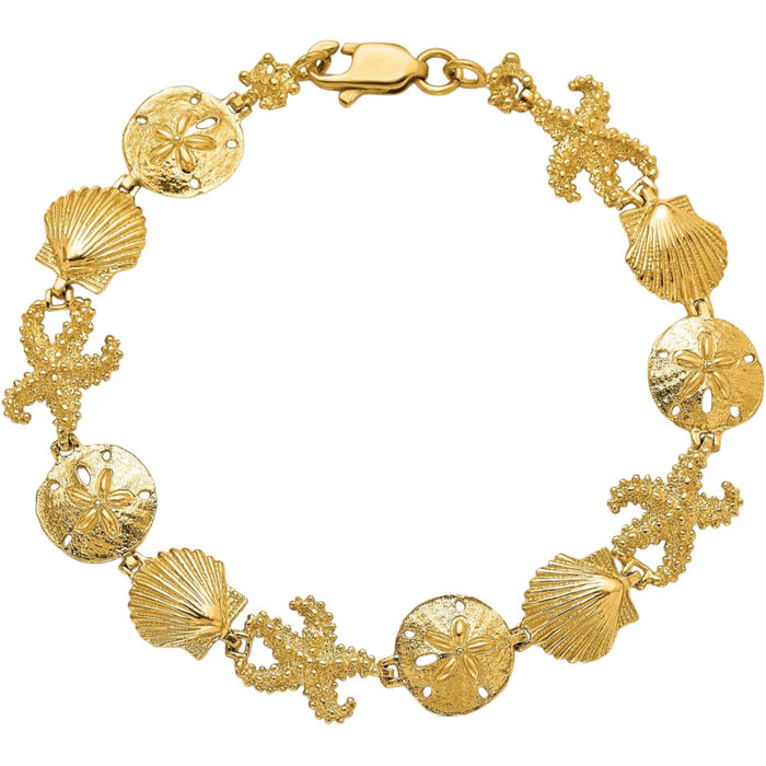 14K Solid Yellow Gold Seashell Chain Charm Bracelet