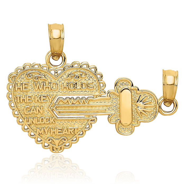 14K Solid Yellow Gold Set Break-apart He Who Holds Key Charms Necklace Chain Pendant Charm