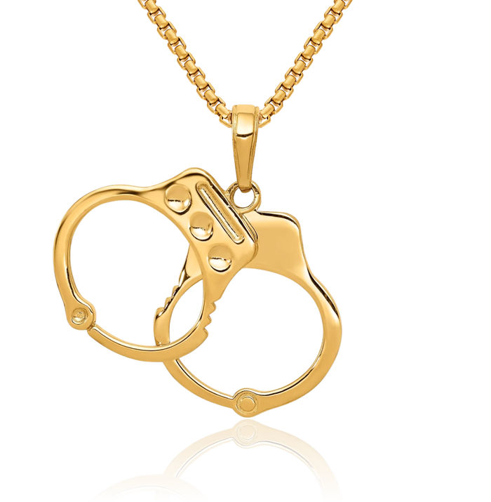 14K Solid Yellow Gold Set Handcuffs Necklace Chain Pendant Charm