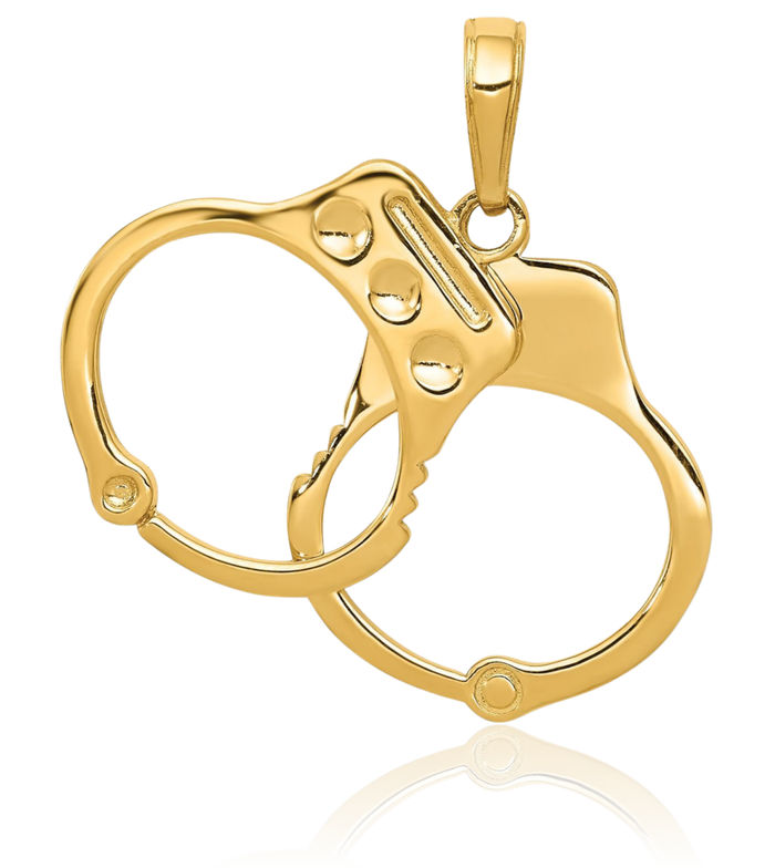 14K Solid Yellow Gold Set Handcuffs Necklace Chain Pendant Charm