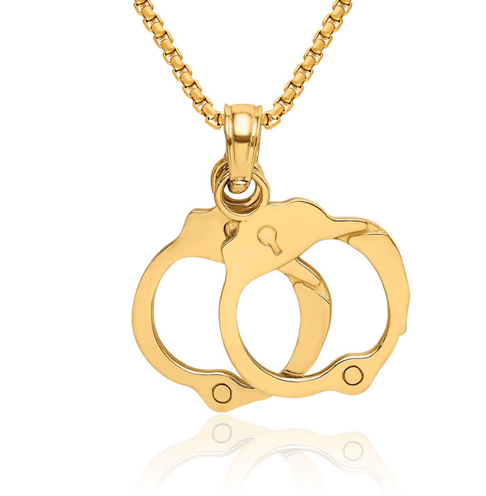 14K Solid Yellow Gold Set Handcuffs Necklace Chain Pendant Charm