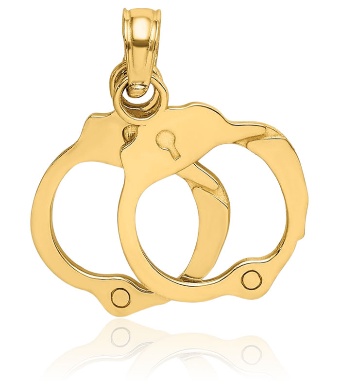 14K Solid Yellow Gold Set Handcuffs Necklace Chain Pendant Charm