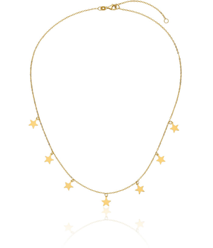 14K Solid Yellow Gold Seven Dangling Stars Necklace Chain