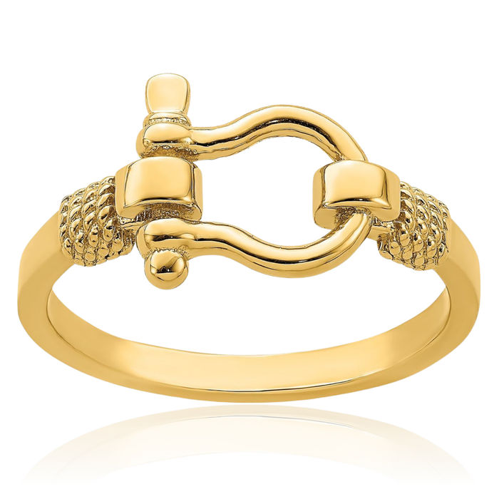 14K Solid Yellow Gold Shackle Rope Edge Ring