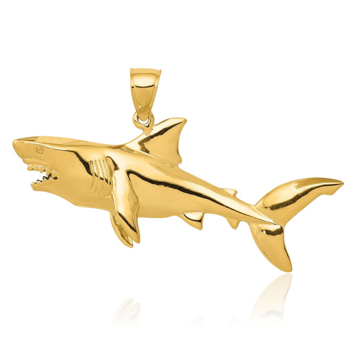 14K Solid Yellow Gold Shark Necklace Chain Pendant Charm