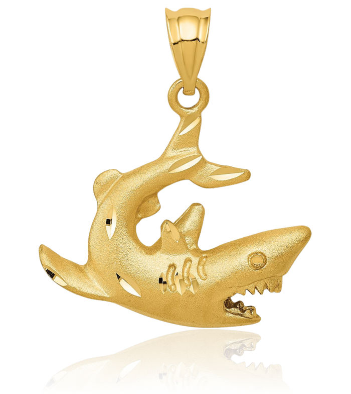 14K Solid Yellow Gold Shark Necklace Chain Pendant Charm