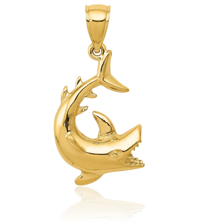 14K Solid Yellow Gold Shark Necklace Chain Pendant Charm