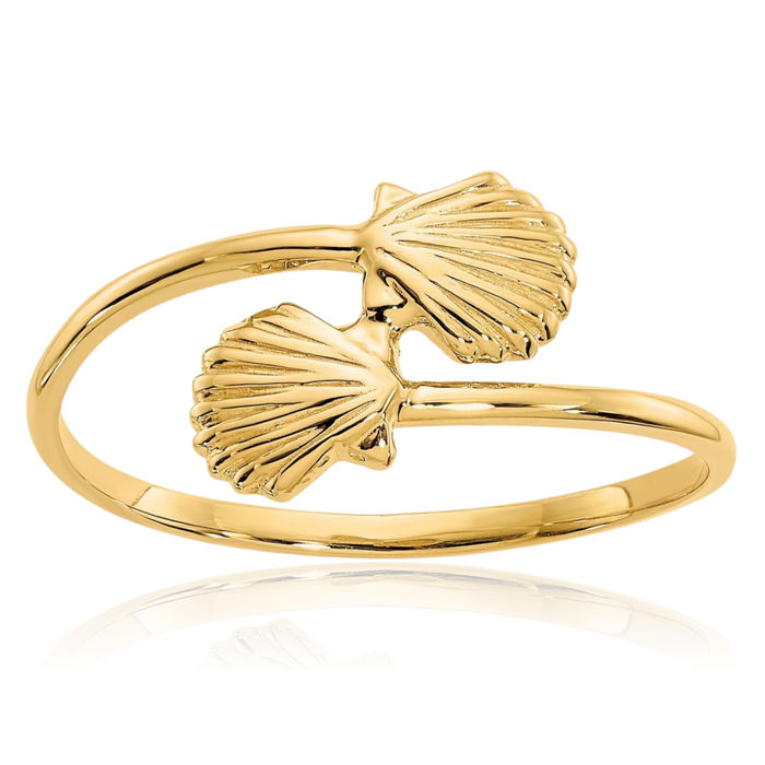 14K Solid Yellow Gold Shells Ring