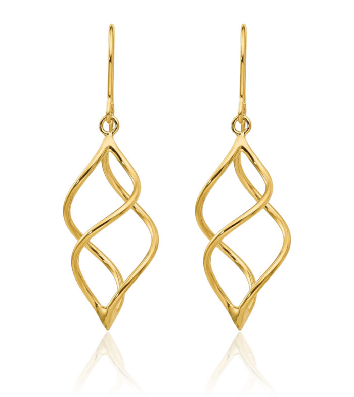 14K Solid Yellow Gold Short Twisted Drop Dangle Earrings