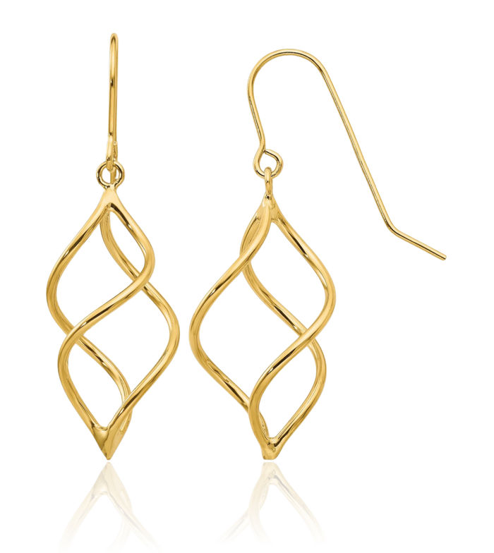 14K Solid Yellow Gold Short Twisted Drop Dangle Earrings