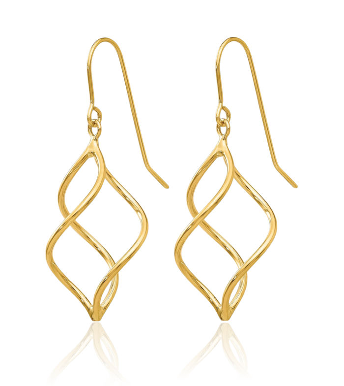 14K Solid Yellow Gold Short Twisted Drop Dangle Earrings