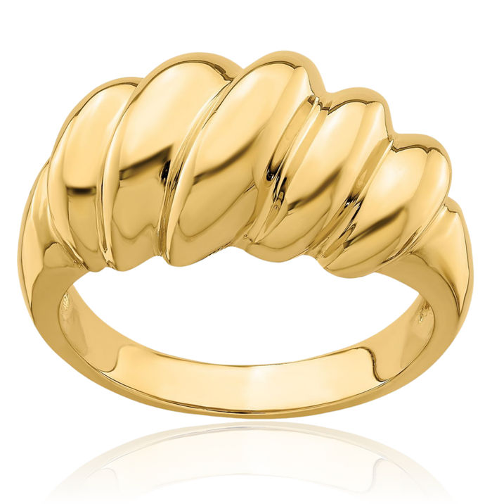 14K Solid Yellow Gold Shrimp Croissant Twisted Chunky Dome Statement Woven Crisscross Band Ring