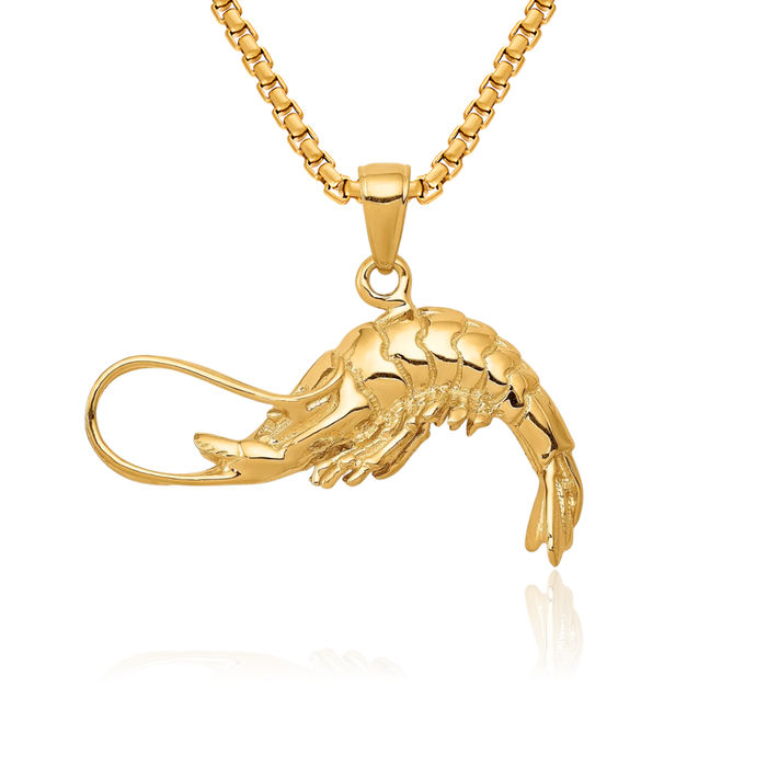 14K Solid Yellow Gold Shrimp Necklace Chain Pendant Charm