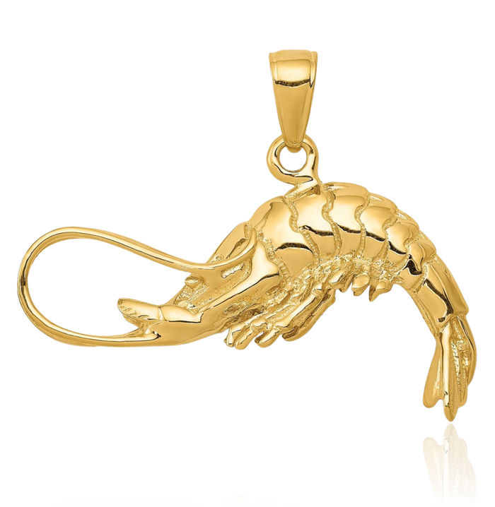 14K Solid Yellow Gold Shrimp Necklace Chain Pendant Charm