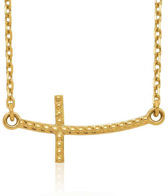 14K Solid Yellow Gold Sideways Holy Cross Chain Necklace