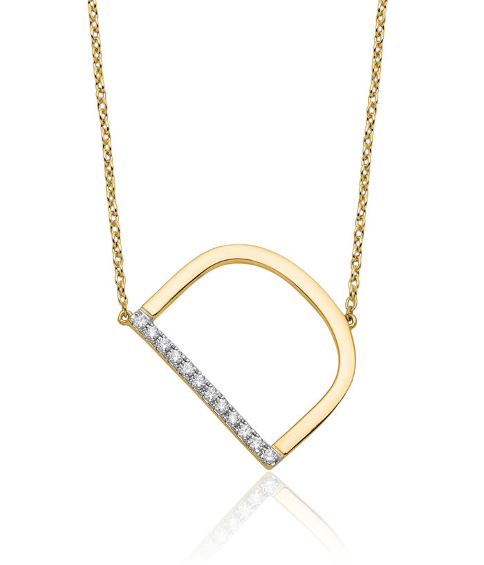 14K Solid Yellow Gold Sideways Diamond Dainty Letter D Initial Name Monogram Chain Necklace