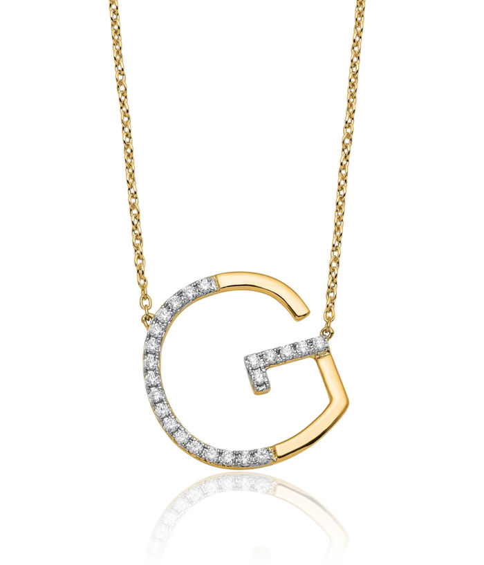 14K Solid Yellow Gold Sideways Diamond Dainty Letter G Initial Name Monogram Chain Necklace