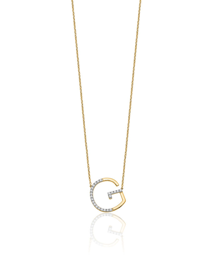 14K Solid Yellow Gold Sideways Diamond Dainty Letter G Initial Name Monogram Chain Necklace