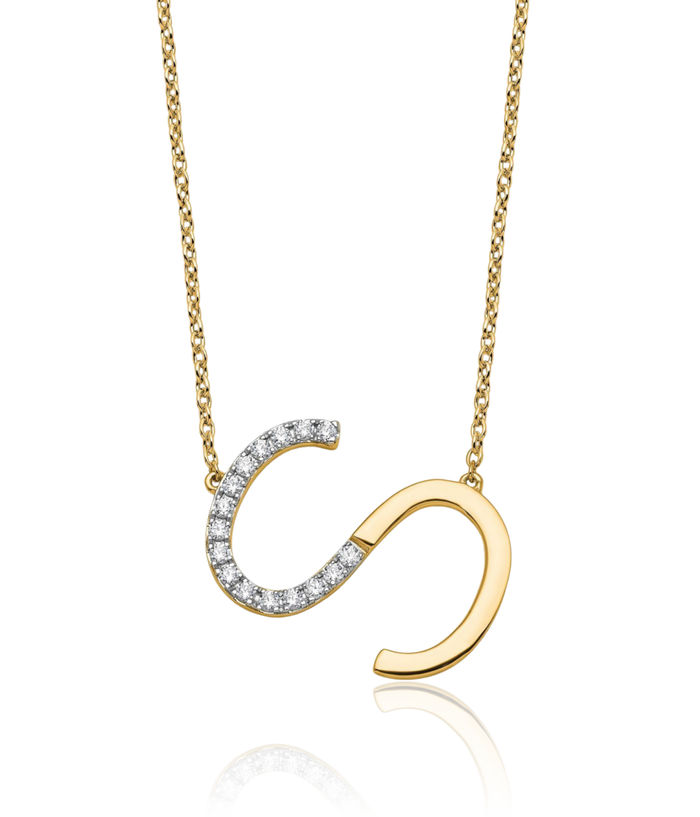 14K Solid Yellow Gold Sideways Diamond Dainty Letter S Initial Name Monogram Chain Necklace