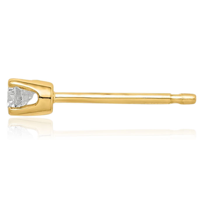 14K Solid Yellow Gold Single Stud Diamond Earring