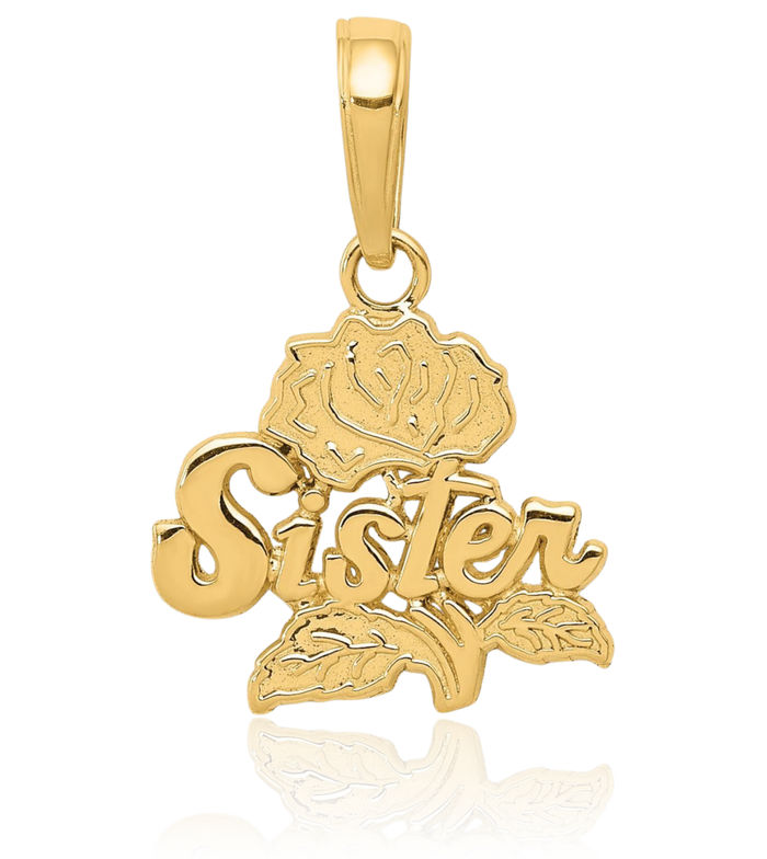 14K Solid Yellow Gold Sister Rose Necklace Chain Pendant Charm