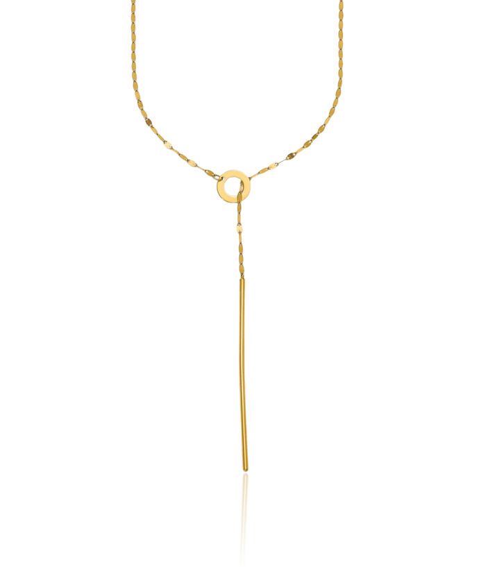 14K Solid Yellow Gold Sliding Chain Drop Bar Necklace