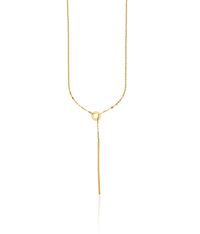 14K Solid Yellow Gold Sliding Chain Drop Bar Necklace